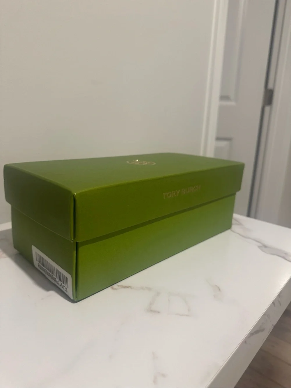 Tory Burch Olive Green Velvet Drawstring Pouch and Shoe Box with Gold Logo